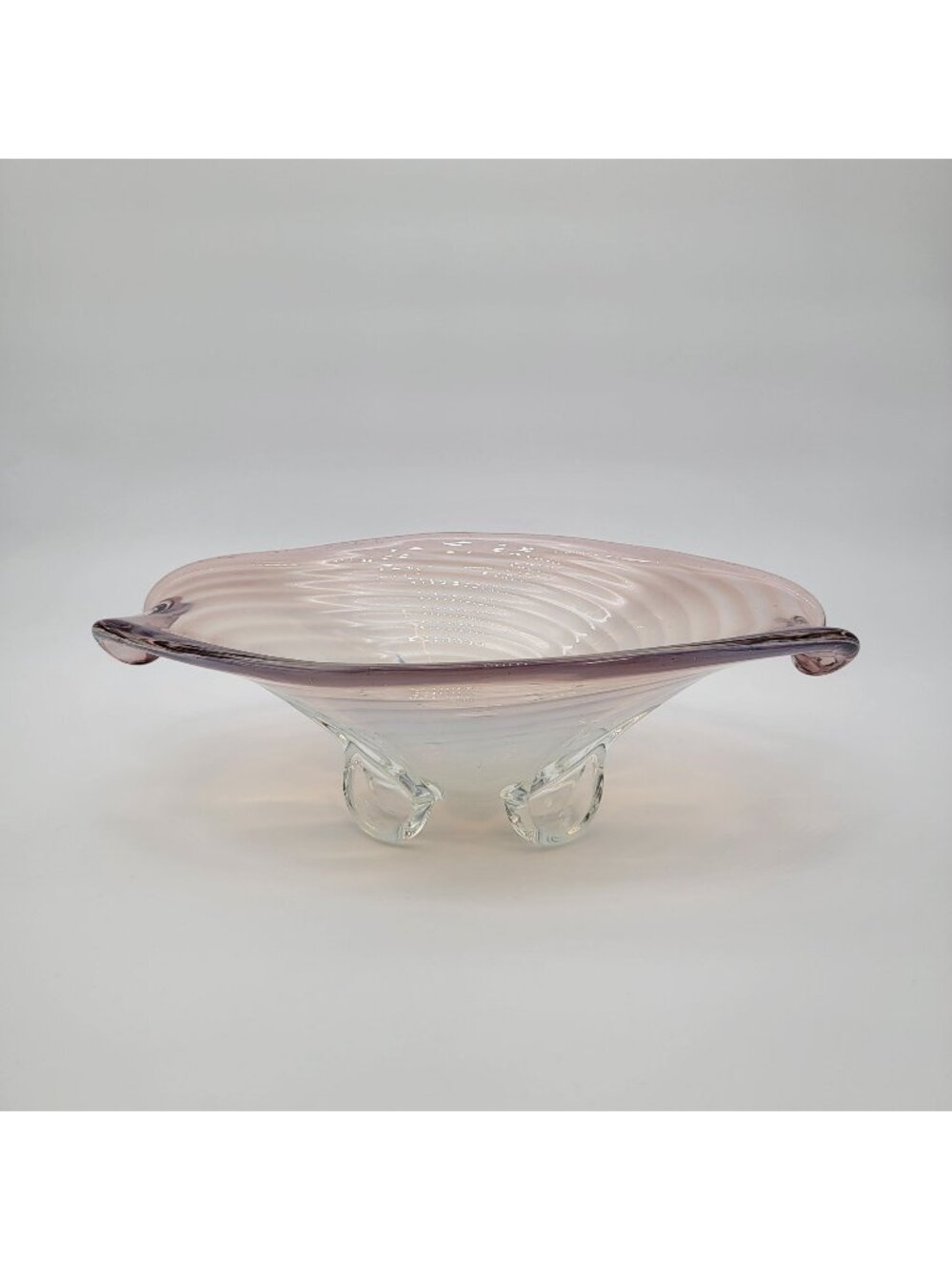 Large Cenedese Murano Glass Footed Console Bowl Pink Sommerso Swirl